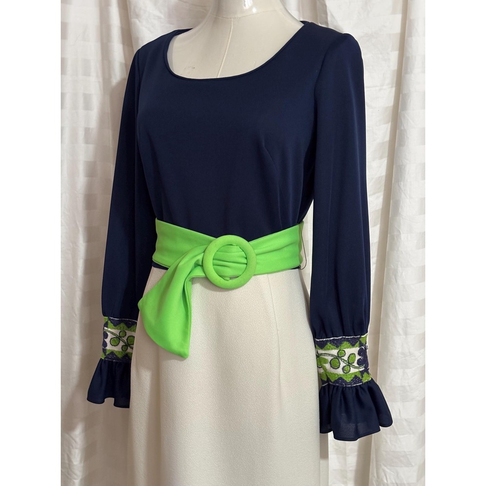 Vintage Maxi Dress Mel Warshaw Full Length Belted S/M Groovy Embro 1970's - Picture 2 of 8